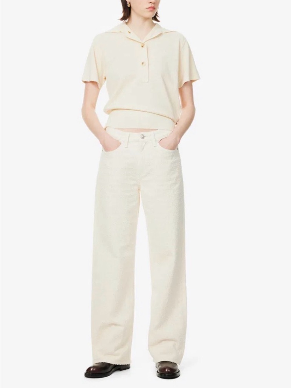 RAG & BONE Logan Textured Mid Rise Wide Leg Jeans in Color Ecru Tweet